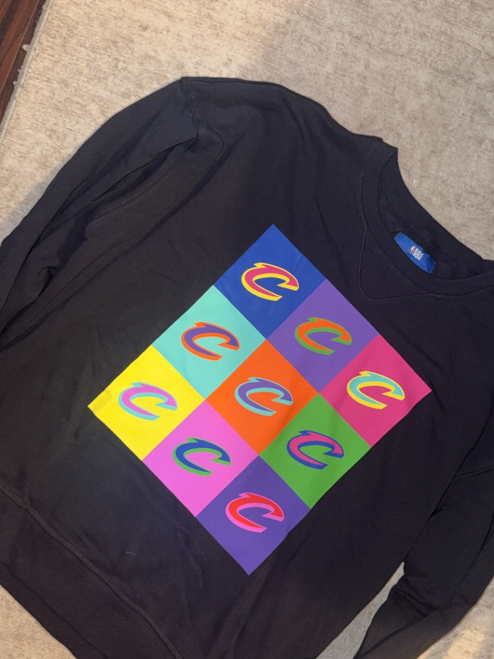 NBA Black Crewneck Sweatshirt with Multicolor Pop Art Squares